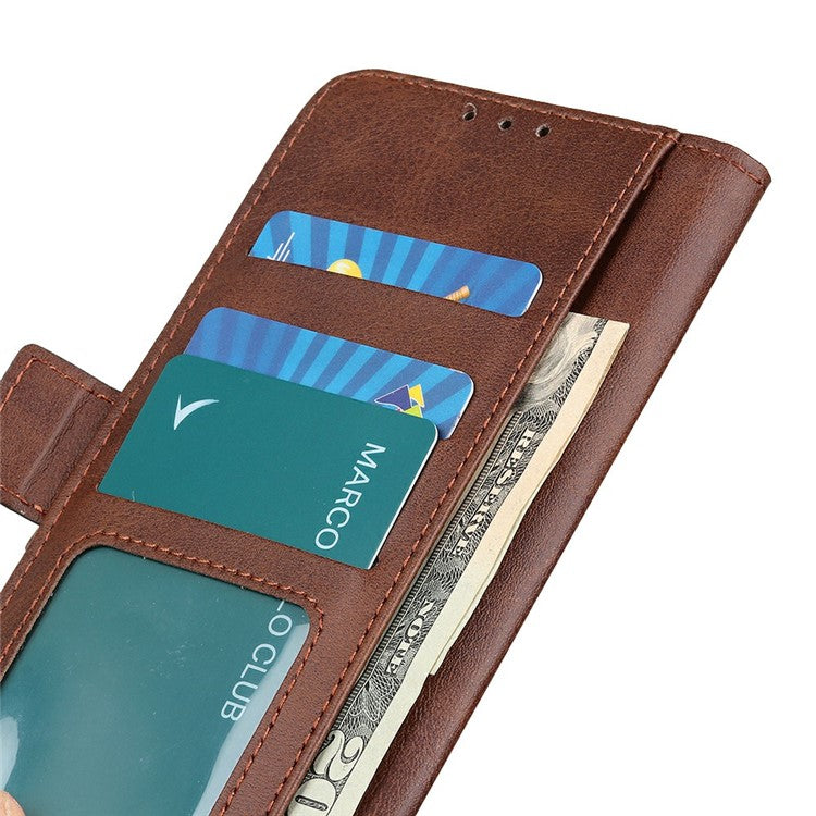 For iPhone 17 Case Stand Cowhide Texture PU Leather Phone Cover - Brown