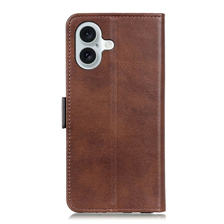 For iPhone 17 Case Stand Cowhide Texture PU Leather Phone Cover - Brown