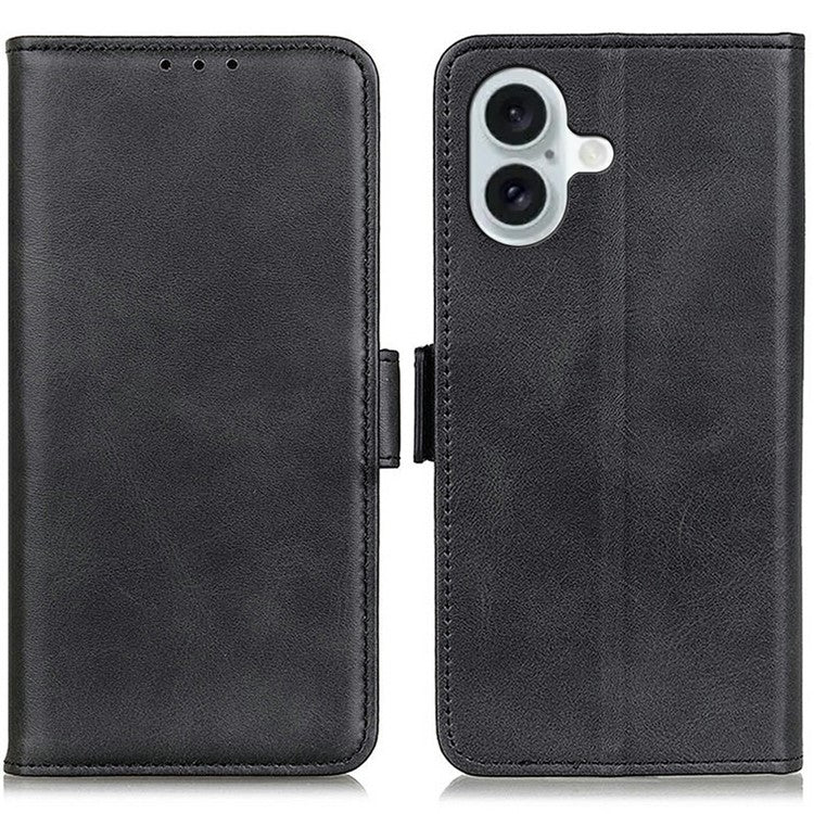 For iPhone 17 Case Stand Cowhide Texture PU Leather Phone Cover - Black
