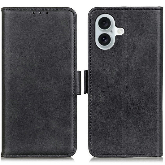For iPhone 17 Case Stand Cowhide Texture PU Leather Phone Cover - Black