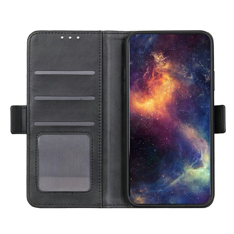 For iPhone 17 Case Stand Cowhide Texture PU Leather Phone Cover - Black