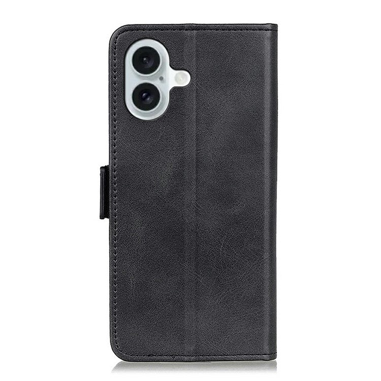 For iPhone 17 Case Stand Cowhide Texture PU Leather Phone Cover - Black