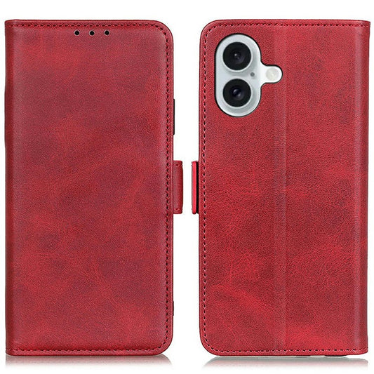 For iPhone 17 Case Stand Cowhide Texture PU Leather Phone Cover - Red