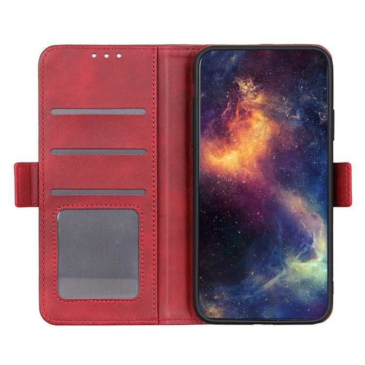 For iPhone 17 Case Stand Cowhide Texture PU Leather Phone Cover - Red