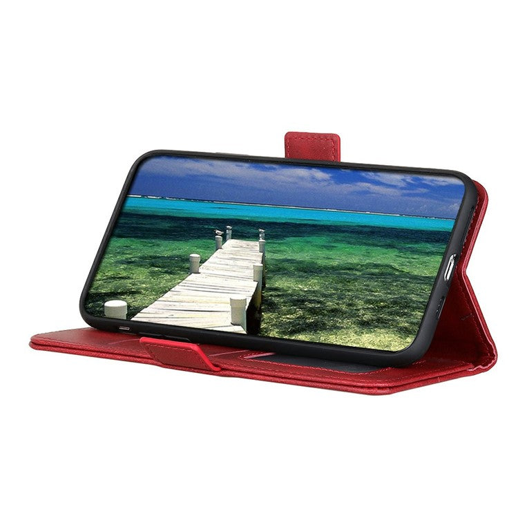 For iPhone 17 Case Stand Cowhide Texture PU Leather Phone Cover - Red