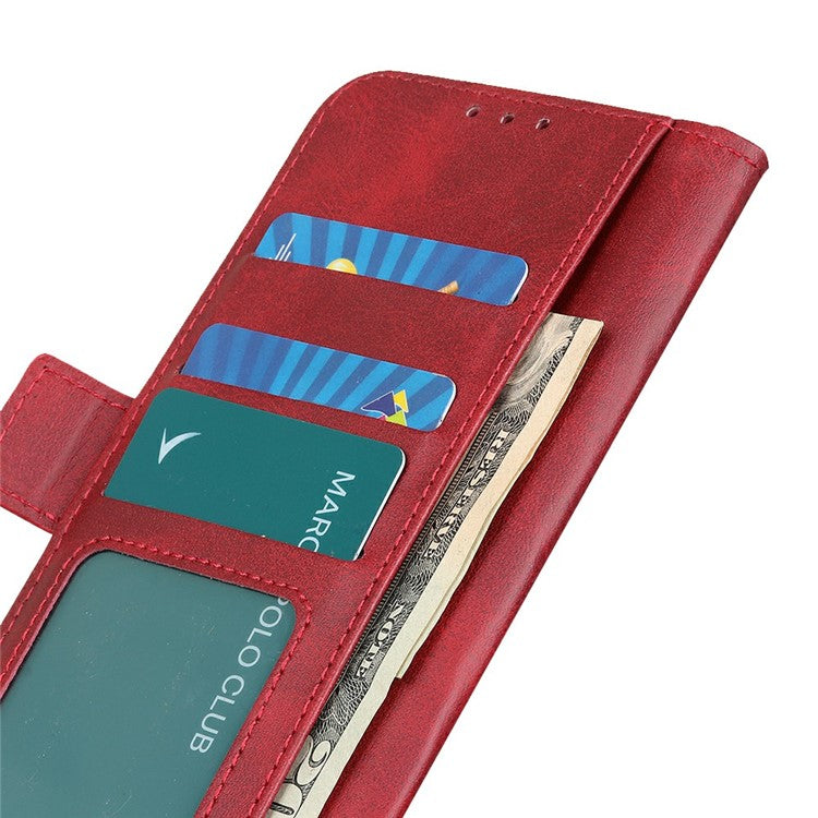 For iPhone 17 Case Stand Cowhide Texture PU Leather Phone Cover - Red