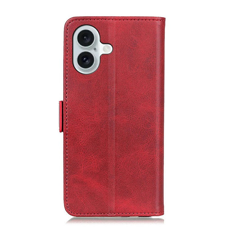 For iPhone 17 Case Stand Cowhide Texture PU Leather Phone Cover - Red