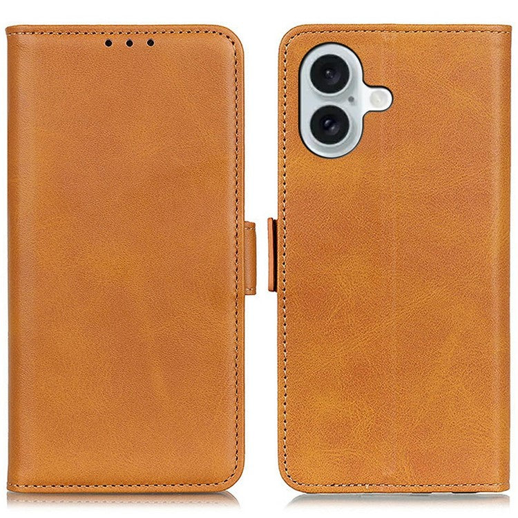 For iPhone 17 Case Stand Cowhide Texture PU Leather Phone Cover - Yellow