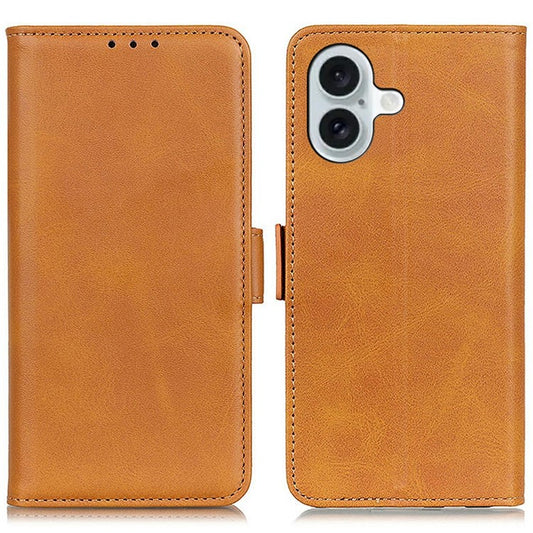 For iPhone 17 Case Stand Cowhide Texture PU Leather Phone Cover - Yellow