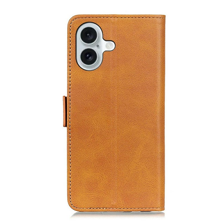 For iPhone 17 Case Stand Cowhide Texture PU Leather Phone Cover - Yellow