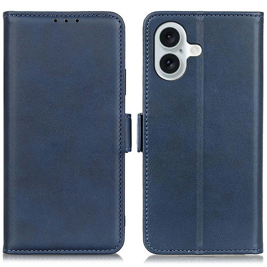 For iPhone 17 Case Stand Cowhide Texture PU Leather Phone Cover - Blue