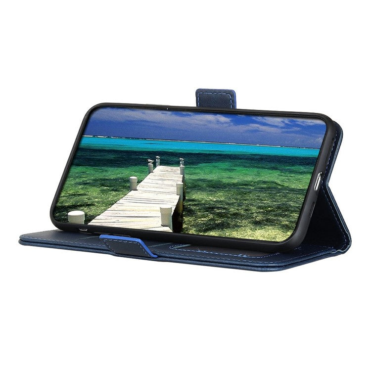 For iPhone 17 Case Stand Cowhide Texture PU Leather Phone Cover - Blue