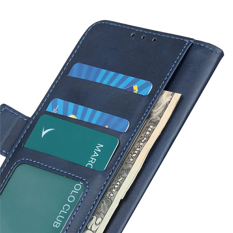 For iPhone 17 Case Stand Cowhide Texture PU Leather Phone Cover - Blue
