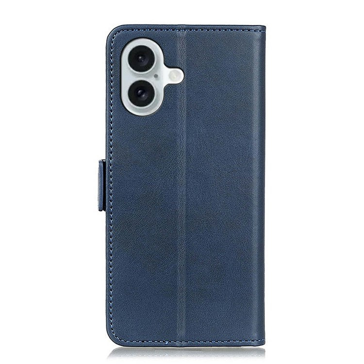 For iPhone 17 Case Stand Cowhide Texture PU Leather Phone Cover - Blue