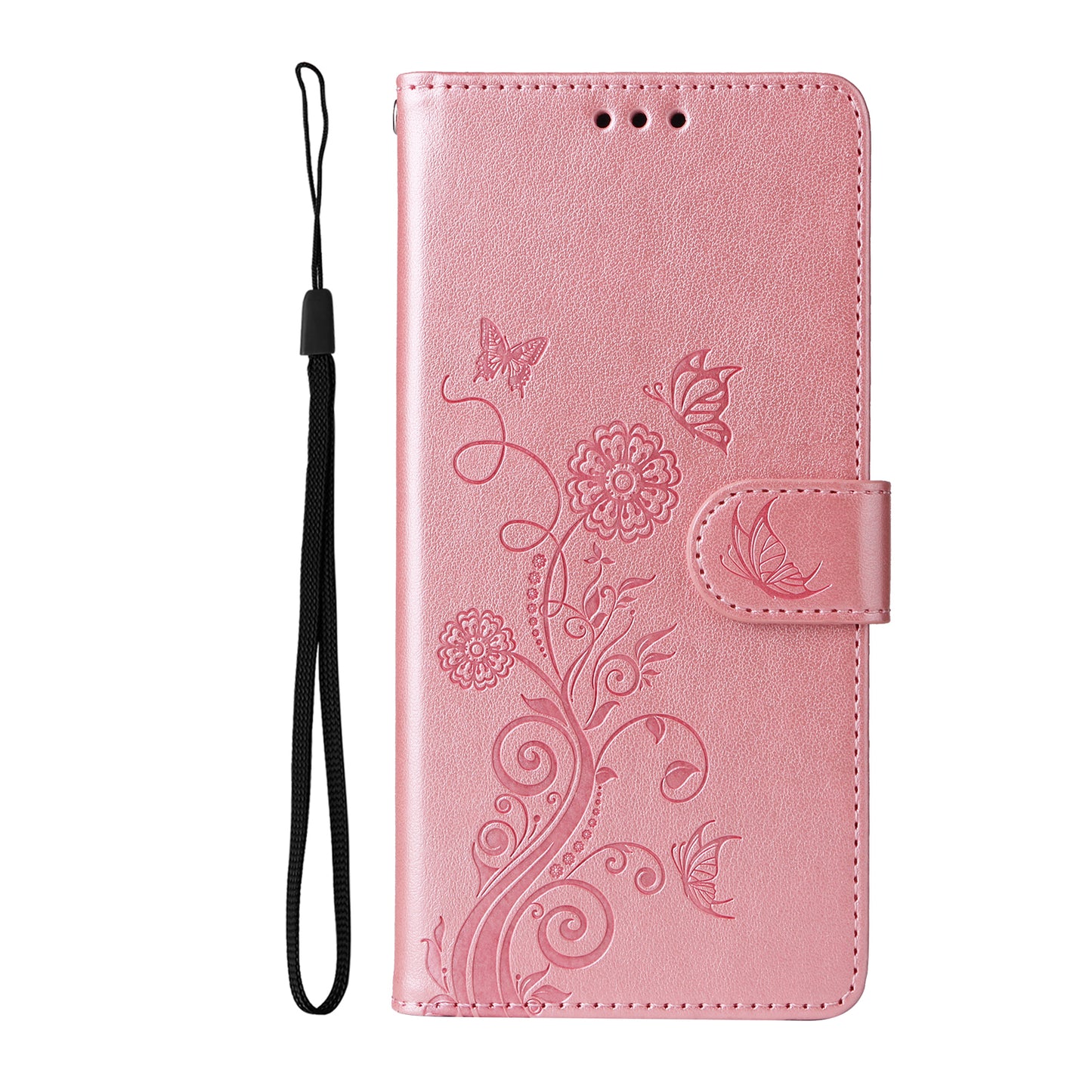 For iPhone 17 Leather Case Butterfly Floral Imprint Wallet Stand Cover - Pink