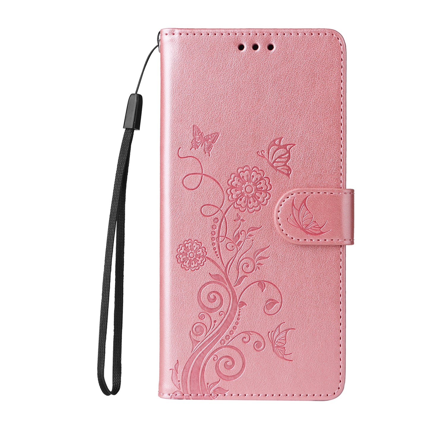 For iPhone 17 Leather Case Butterfly Floral Imprint Wallet Stand Cover - Pink