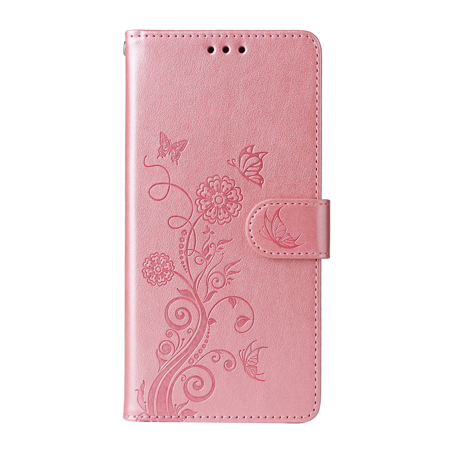 For iPhone 17 Leather Case Butterfly Floral Imprint Wallet Stand Cover - Pink