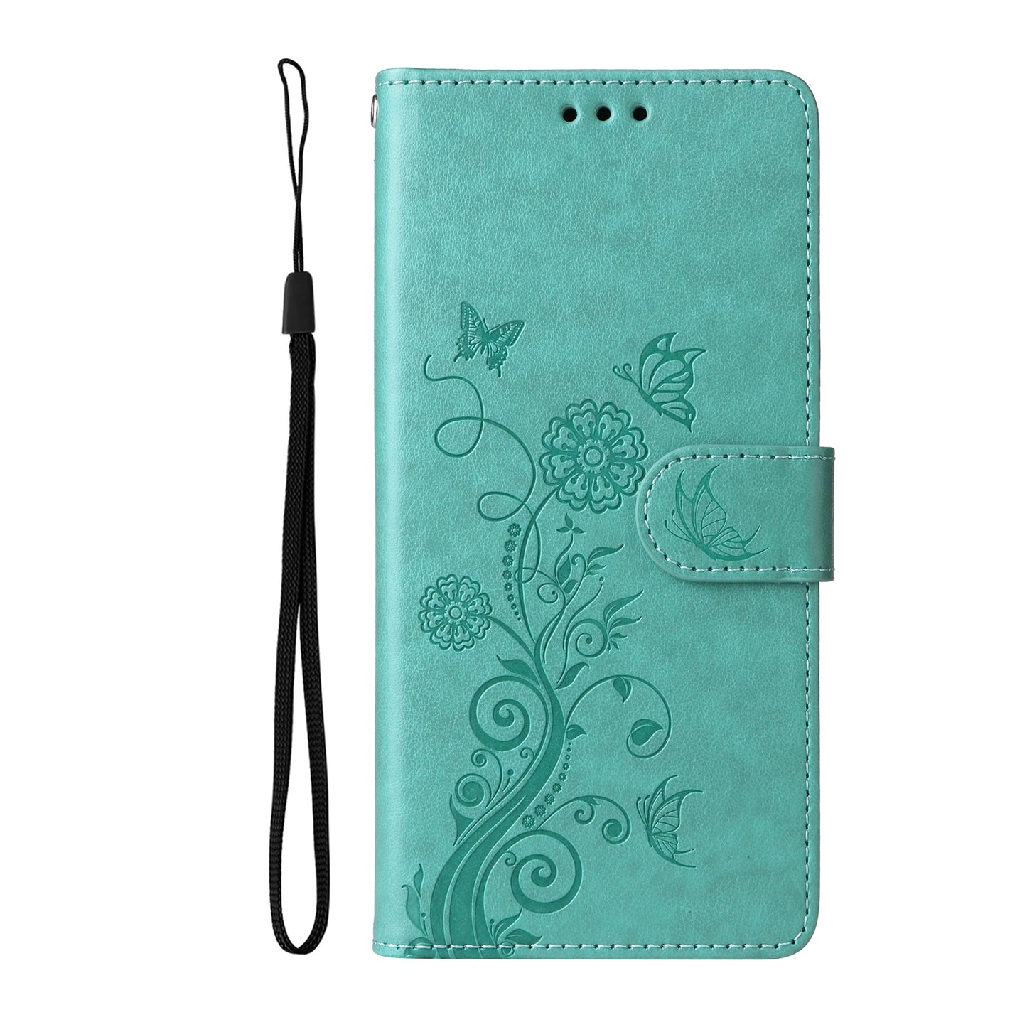 For iPhone 17 Leather Case Butterfly Floral Imprint Wallet Stand Cover - Green