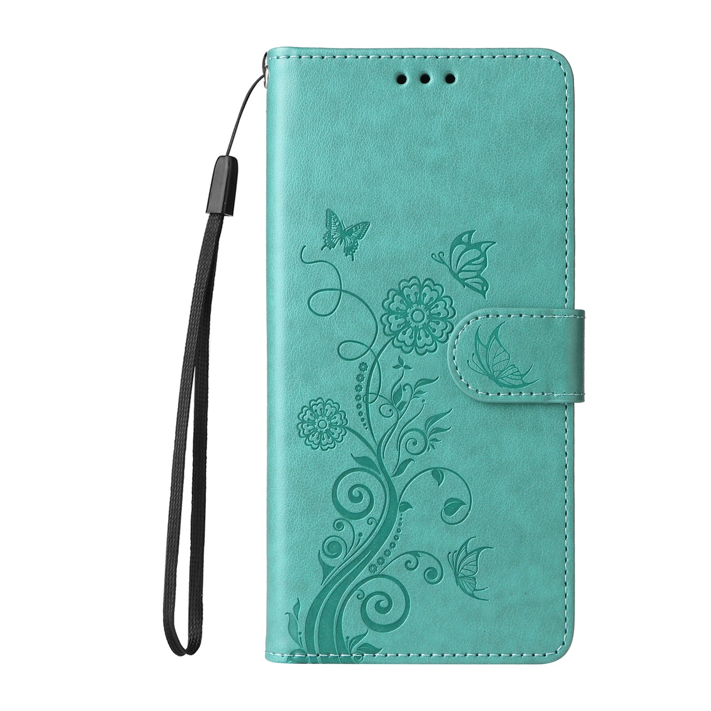 For iPhone 17 Leather Case Butterfly Floral Imprint Wallet Stand Cover - Green