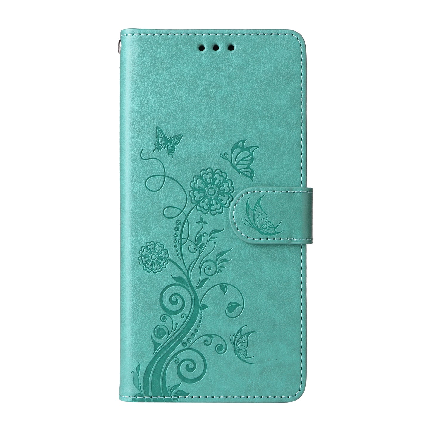 For iPhone 17 Leather Case Butterfly Floral Imprint Wallet Stand Cover - Green