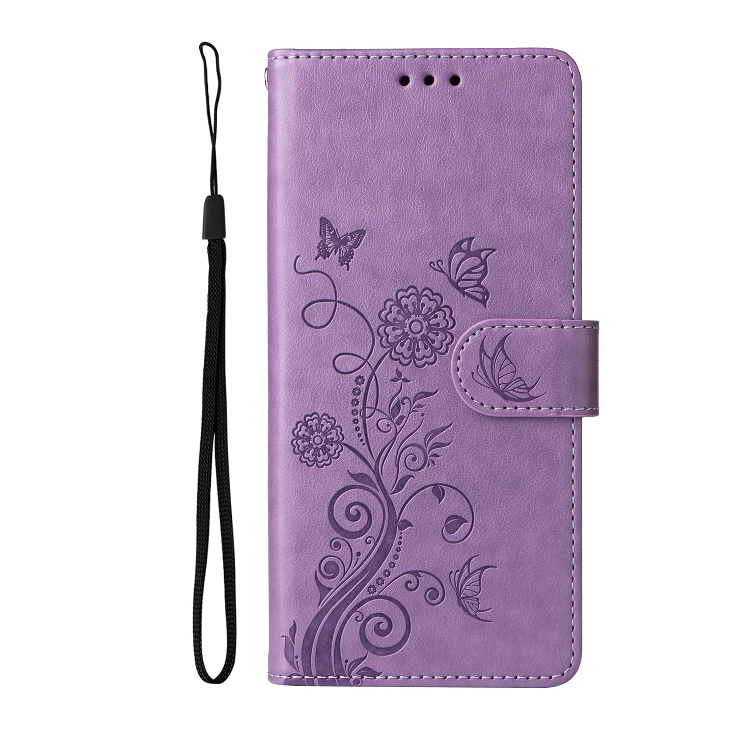 For iPhone 17 Leather Case Butterfly Floral Imprint Wallet Stand Cover - Purple