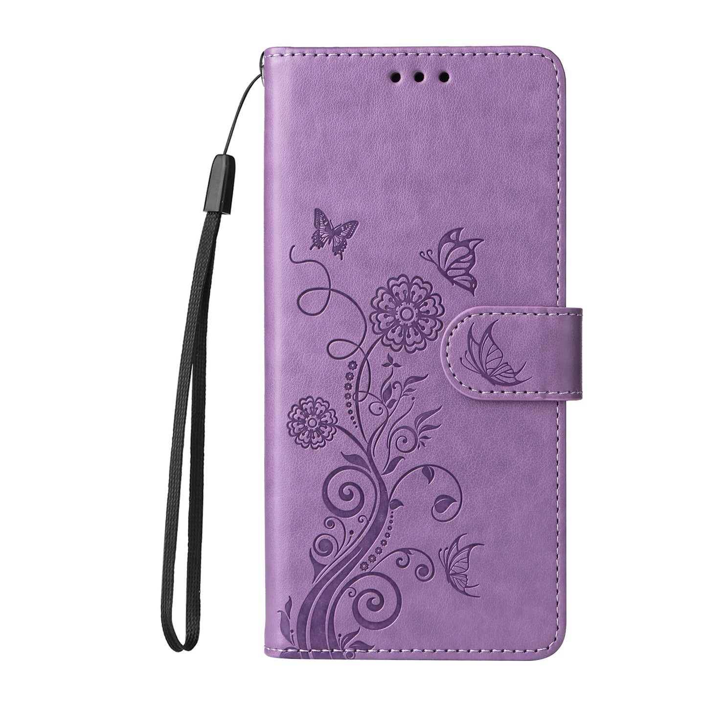 For iPhone 17 Leather Case Butterfly Floral Imprint Wallet Stand Cover - Purple