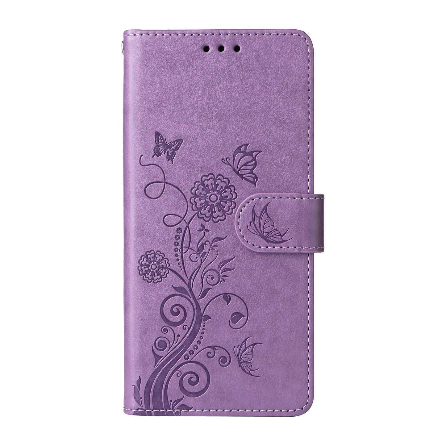 For iPhone 17 Leather Case Butterfly Floral Imprint Wallet Stand Cover - Purple