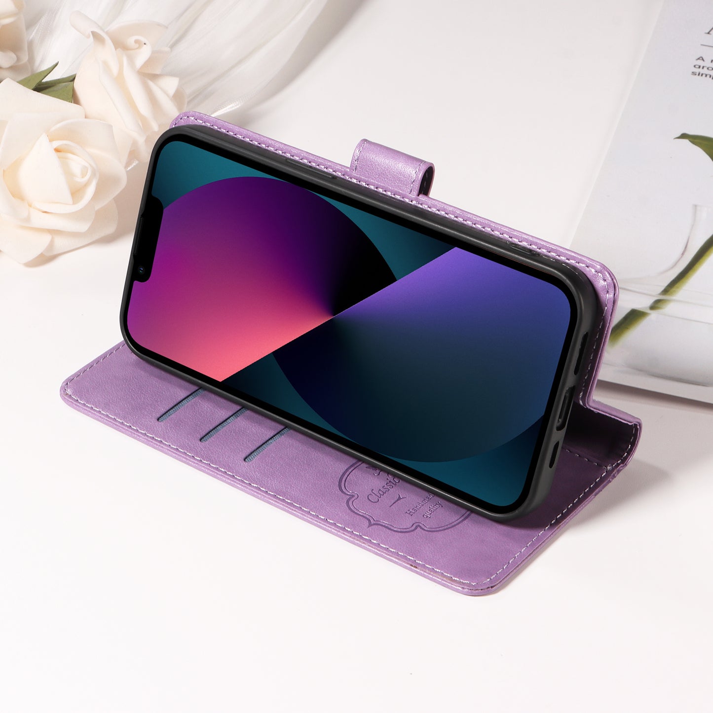 For iPhone 17 Leather Case Butterfly Floral Imprint Wallet Stand Cover - Purple