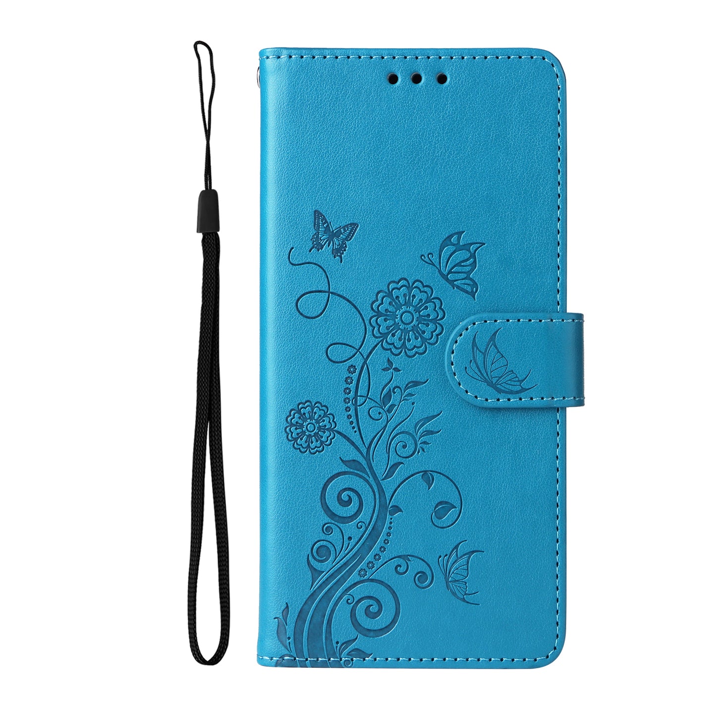 For iPhone 17 Leather Case Butterfly Floral Imprint Wallet Stand Cover - Blue 