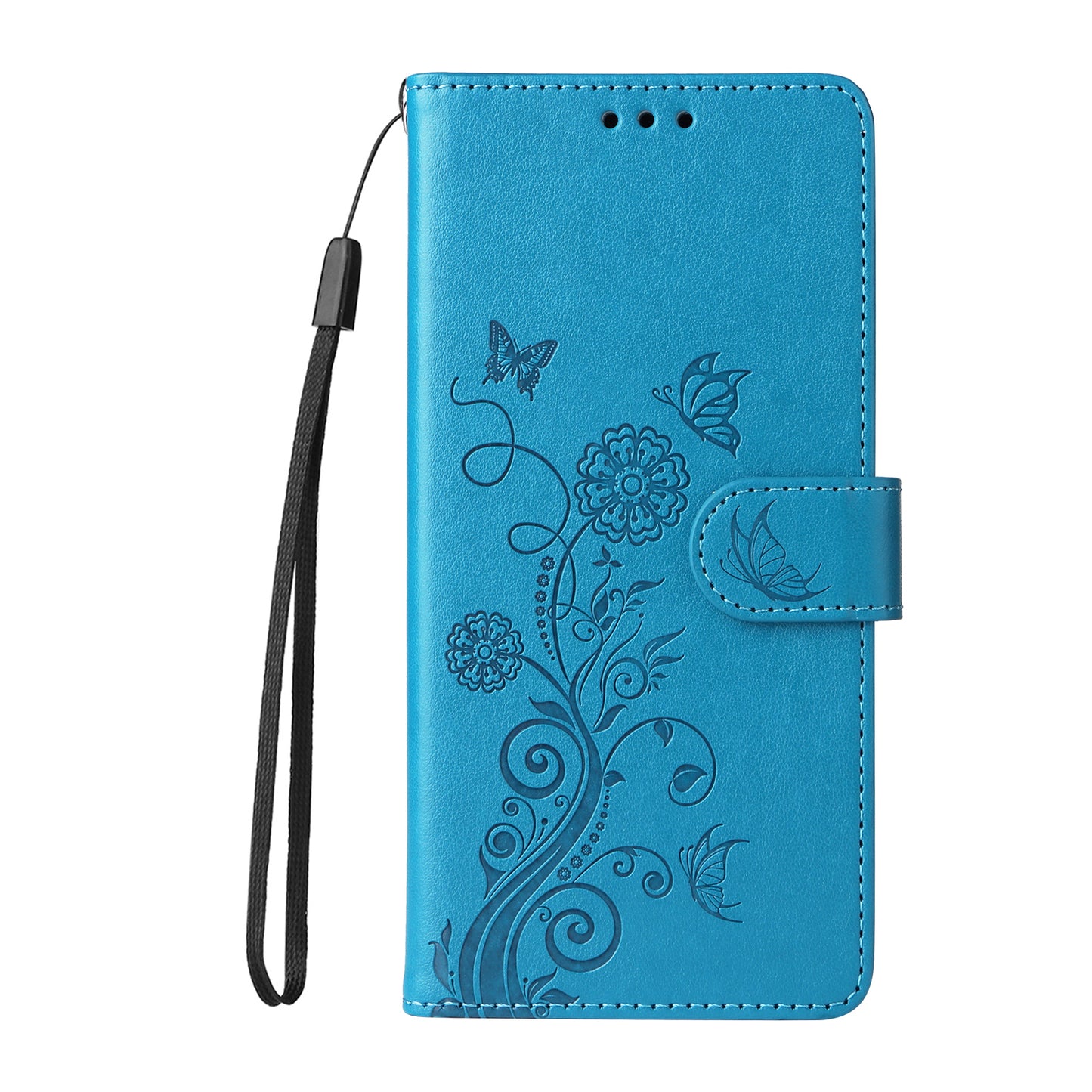 For iPhone 17 Leather Case Butterfly Floral Imprint Wallet Stand Cover - Blue 