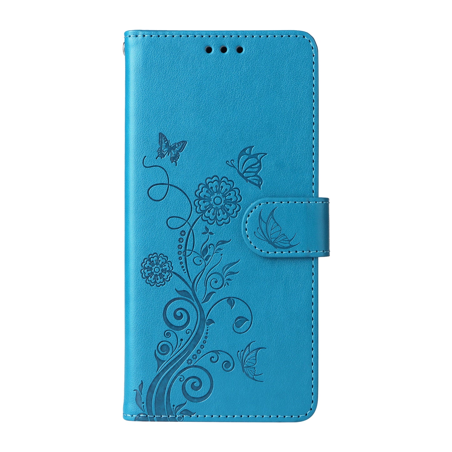 For iPhone 17 Leather Case Butterfly Floral Imprint Wallet Stand Cover - Blue 