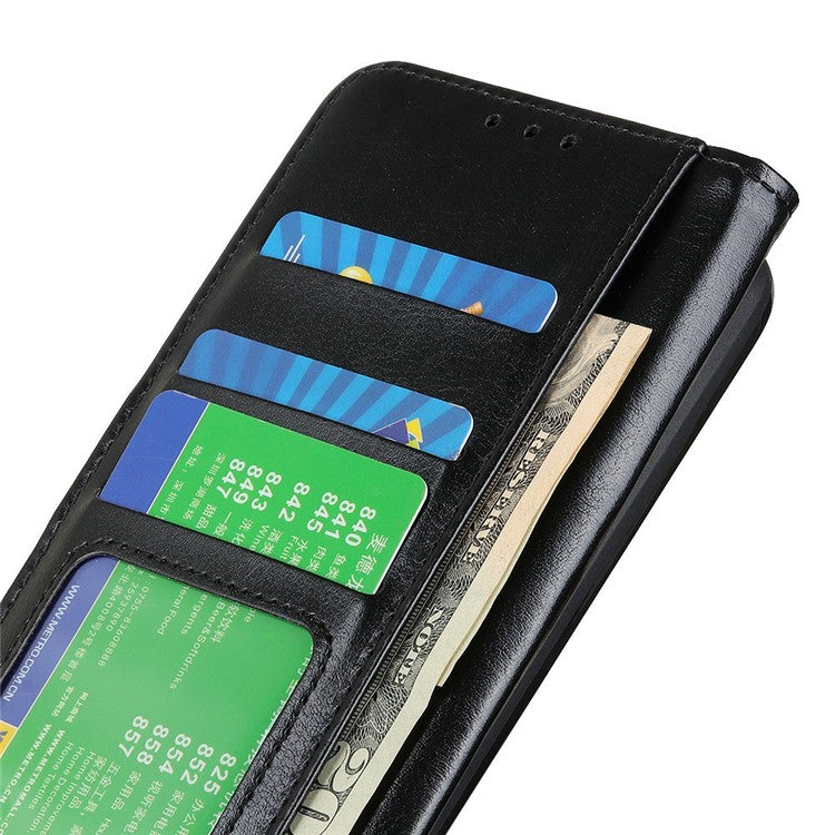 For iPhone 17 Case Crazy Horse Texture PU Leather Phone Stand Cover - Black