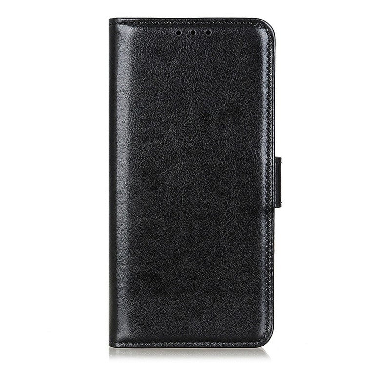 For iPhone 17 Case Crazy Horse Texture PU Leather Phone Stand Cover - Black