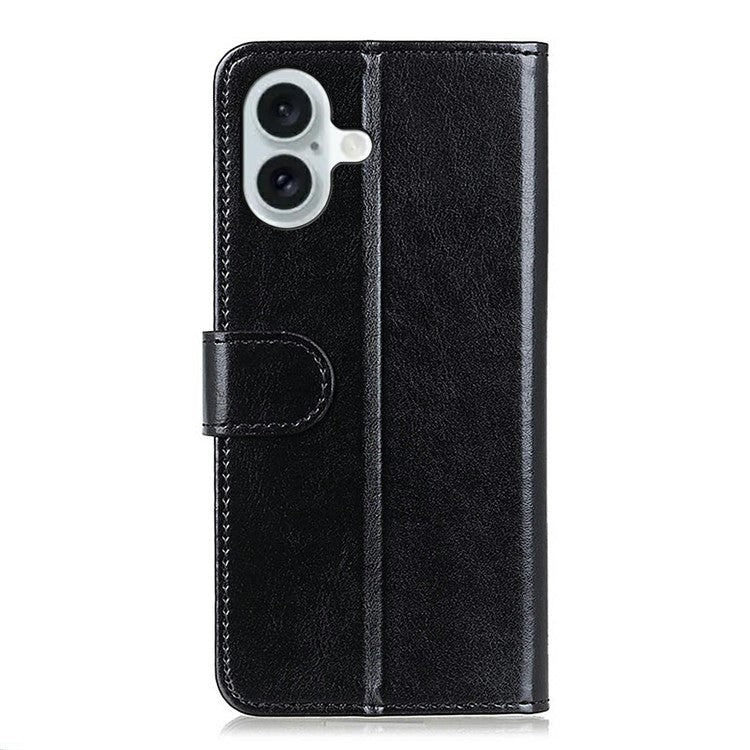 For iPhone 17 Case Crazy Horse Texture PU Leather Phone Stand Cover - Black