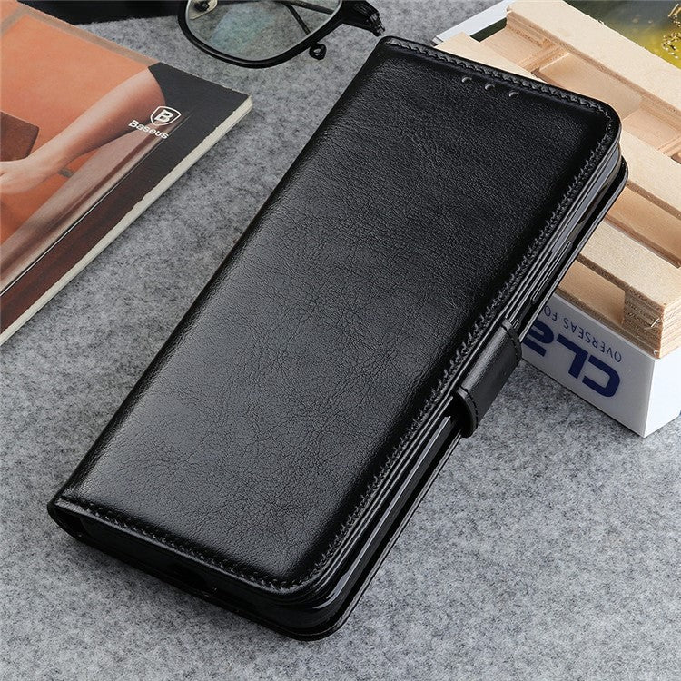 For iPhone 17 Case Crazy Horse Texture PU Leather Phone Stand Cover - Black