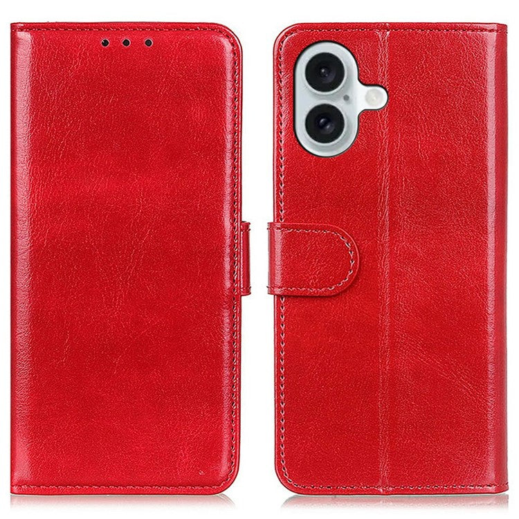 For iPhone 17 Case Crazy Horse Texture PU Leather Phone Stand Cover - Red