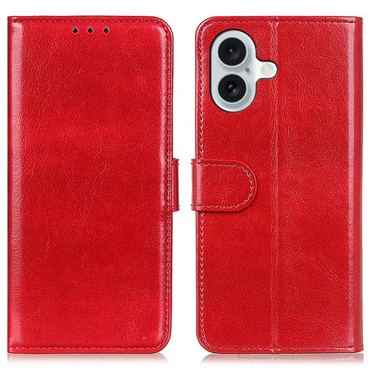 For iPhone 17 Case Crazy Horse Texture PU Leather Phone Stand Cover - Red