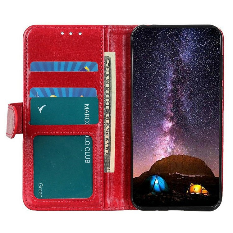 For iPhone 17 Case Crazy Horse Texture PU Leather Phone Stand Cover - Red