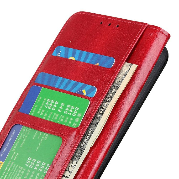 For iPhone 17 Case Crazy Horse Texture PU Leather Phone Stand Cover - Red