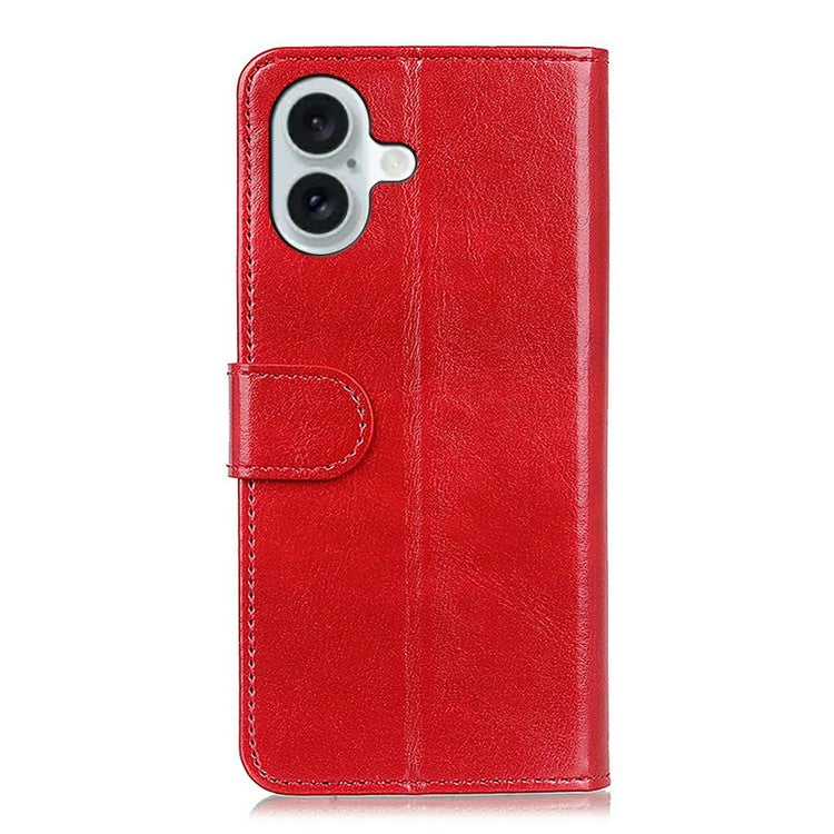 For iPhone 17 Case Crazy Horse Texture PU Leather Phone Stand Cover - Red