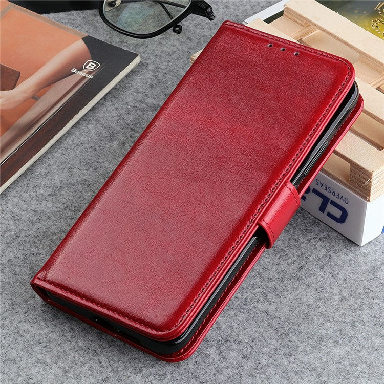 For iPhone 17 Case Crazy Horse Texture PU Leather Phone Stand Cover - Red