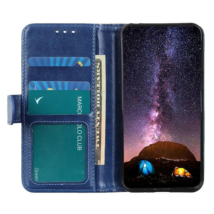 For iPhone 17 Case Crazy Horse Texture PU Leather Phone Stand Cover - Blue