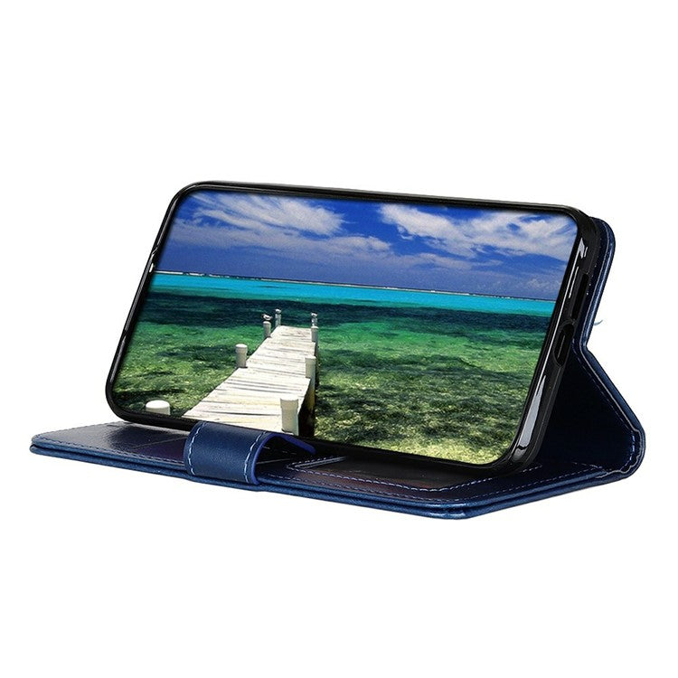 For iPhone 17 Case Crazy Horse Texture PU Leather Phone Stand Cover - Blue