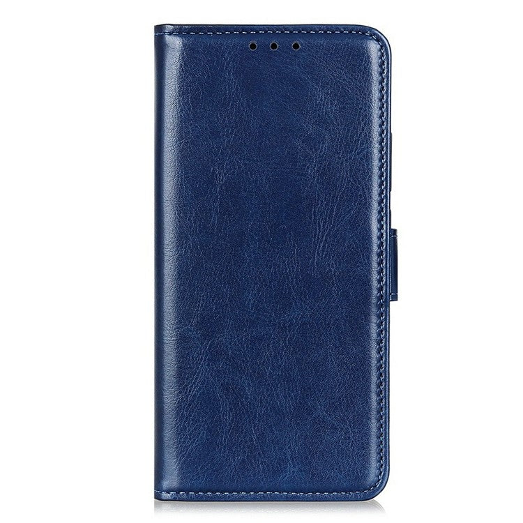 For iPhone 17 Case Crazy Horse Texture PU Leather Phone Stand Cover - Blue