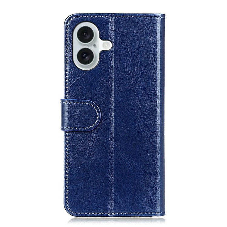 For iPhone 17 Case Crazy Horse Texture PU Leather Phone Stand Cover - Blue