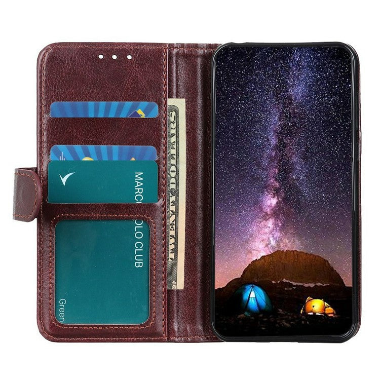 For iPhone 17 Case Crazy Horse Texture PU Leather Phone Stand Cover - Brown