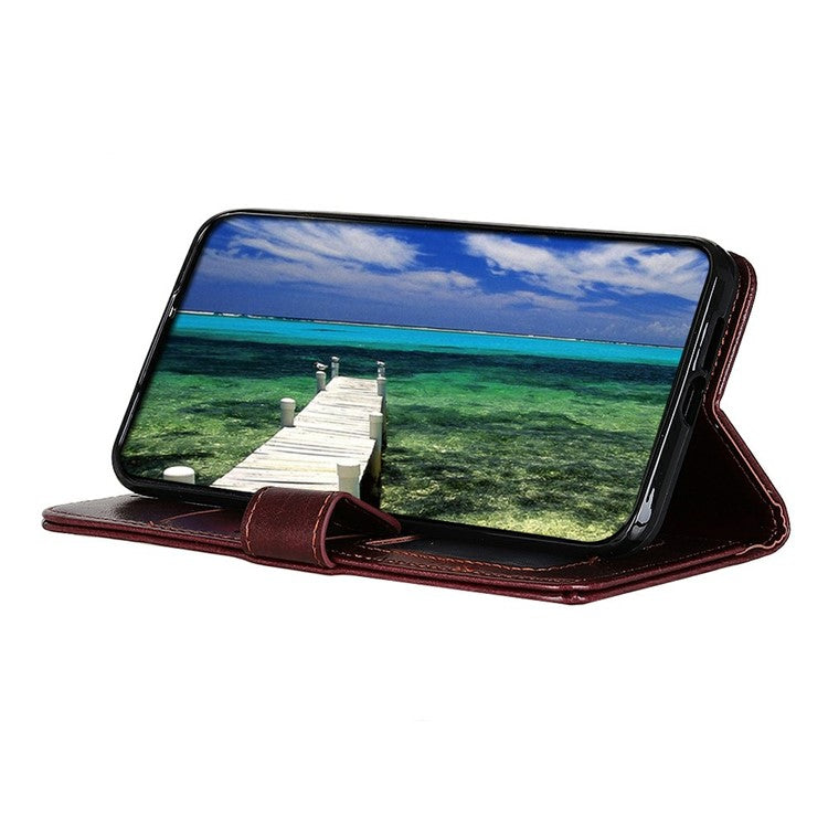 For iPhone 17 Case Crazy Horse Texture PU Leather Phone Stand Cover - Brown