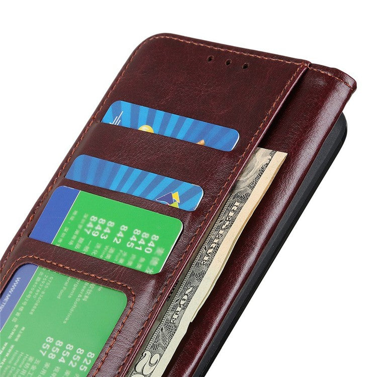 For iPhone 17 Case Crazy Horse Texture PU Leather Phone Stand Cover - Brown