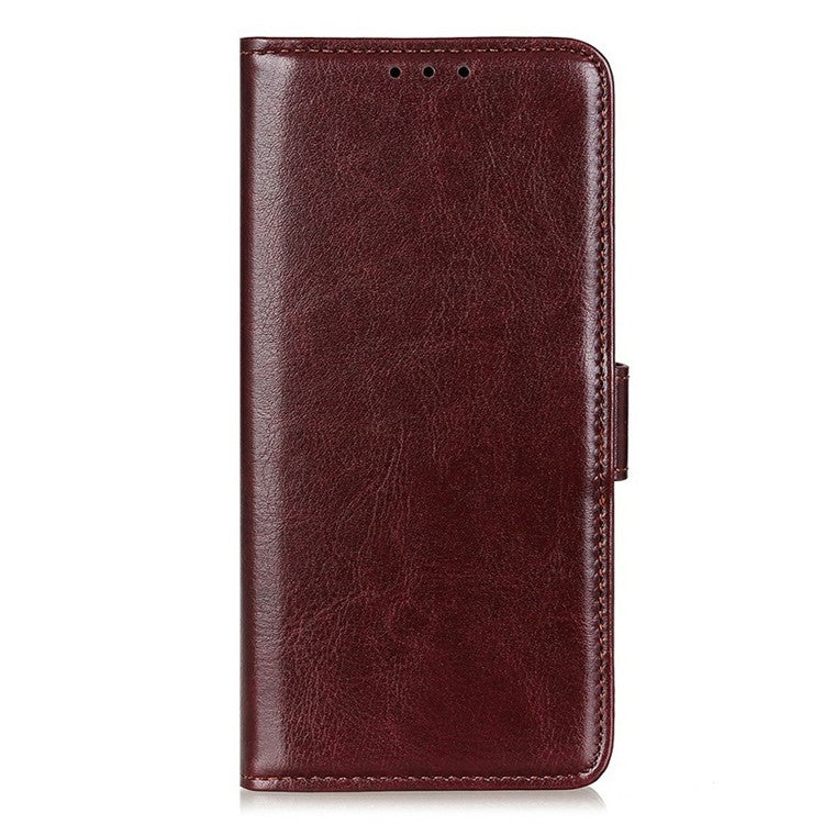 For iPhone 17 Case Crazy Horse Texture PU Leather Phone Stand Cover - Brown