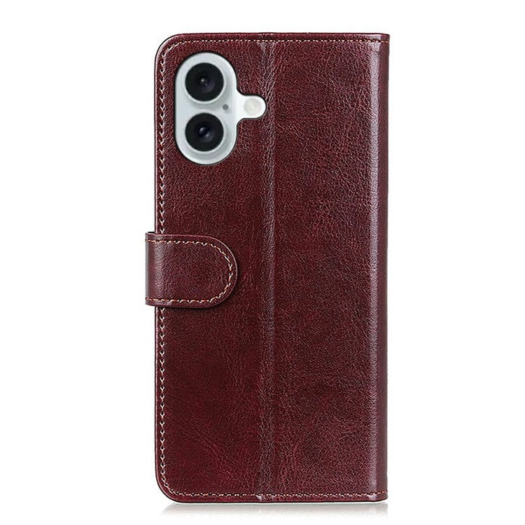 For iPhone 17 Case Crazy Horse Texture PU Leather Phone Stand Cover - Brown